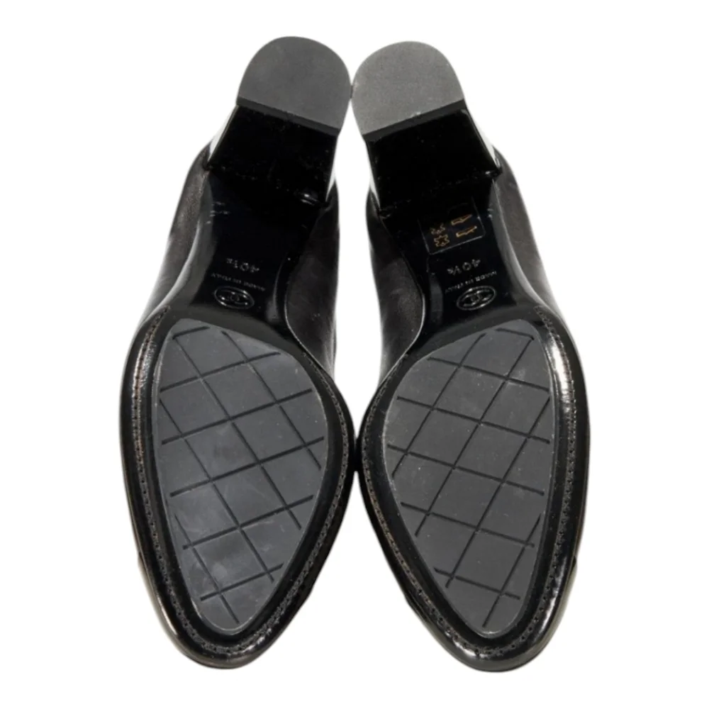 Chanel Stretch Spirit Black Leather Cap Toe Block Heel Pumps 40.5